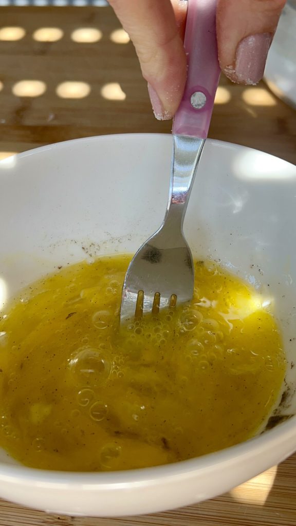 Beaten eggs with salt and pepper for the pie filling