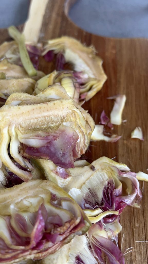artichokes sliced after cleaning