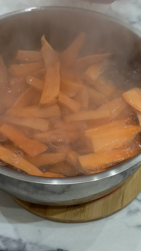 We cook them in lightly salted boiling water