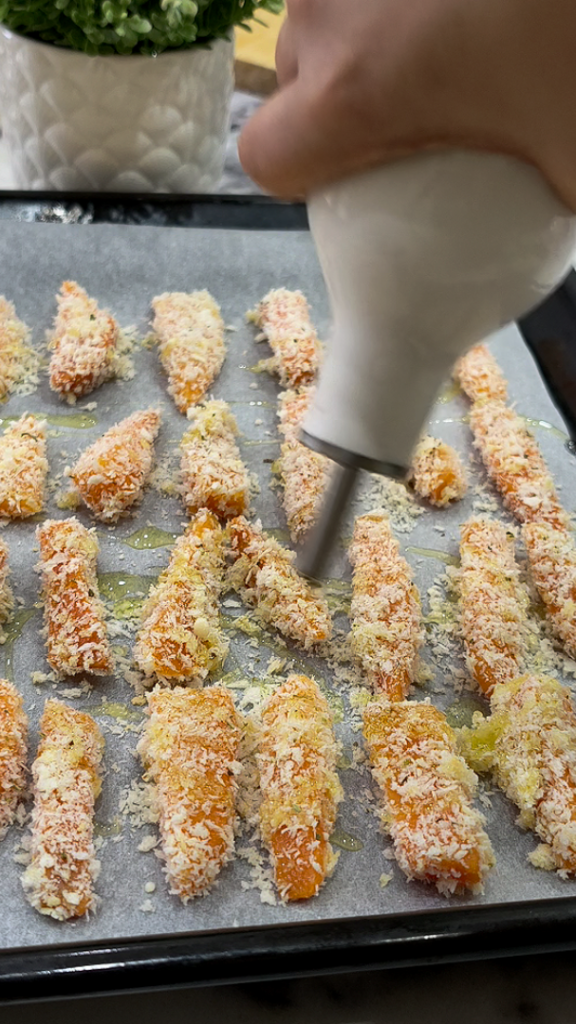 We bake them with a drizzle of oil