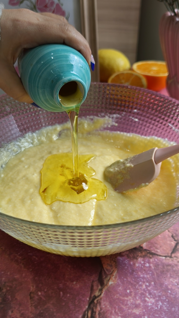 Pour the oil in a thin stream