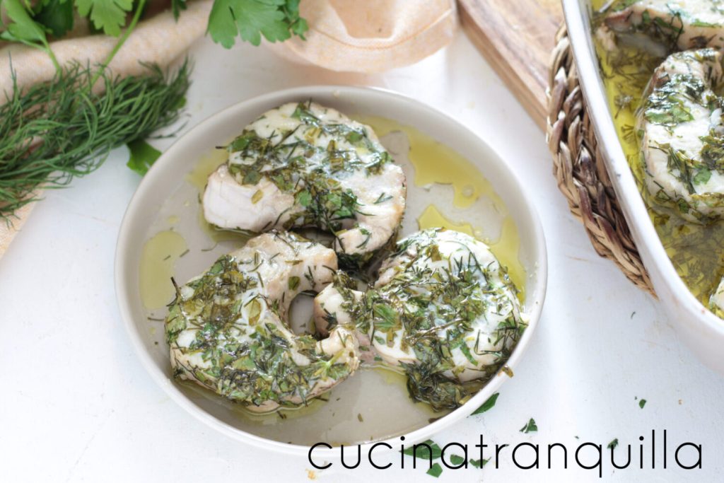 Stewed palombo with herbs