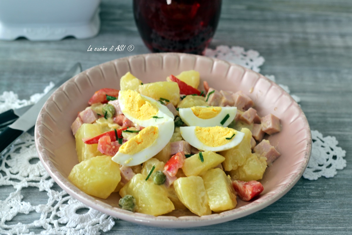 Potato Salad with Cooked Ham, Peas and Hard-Boiled Eggs