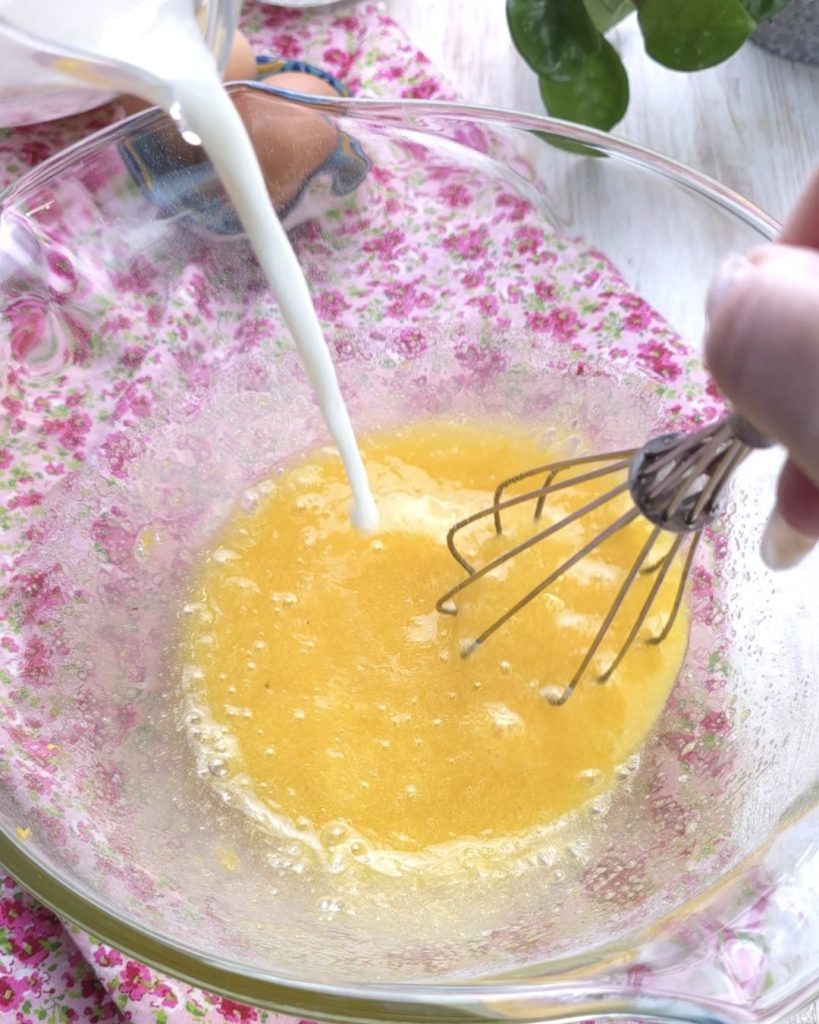 pour the oil and milk