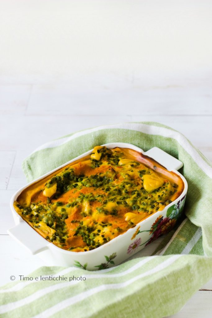 pumpkin and peas bechamel lasagna