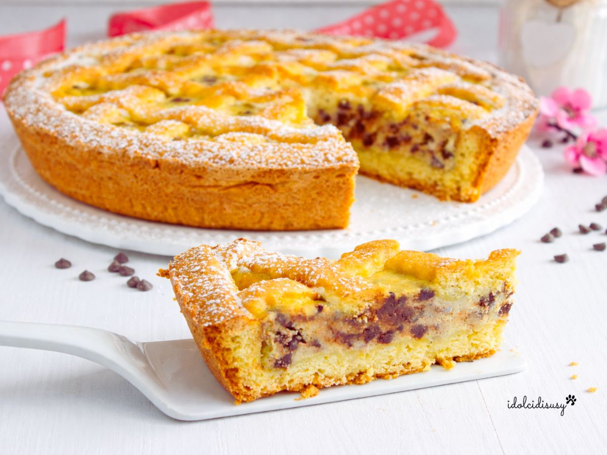 Creamy ricotta and chocolate chip tart