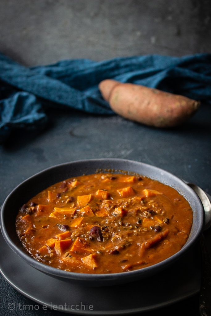 Sweet potato rice and bean soup