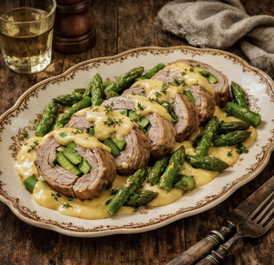 Veal Roulade with Asparagus and Savory Sabayon