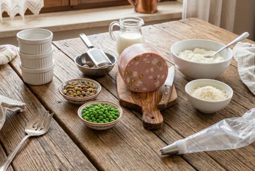 mortadella peas cream