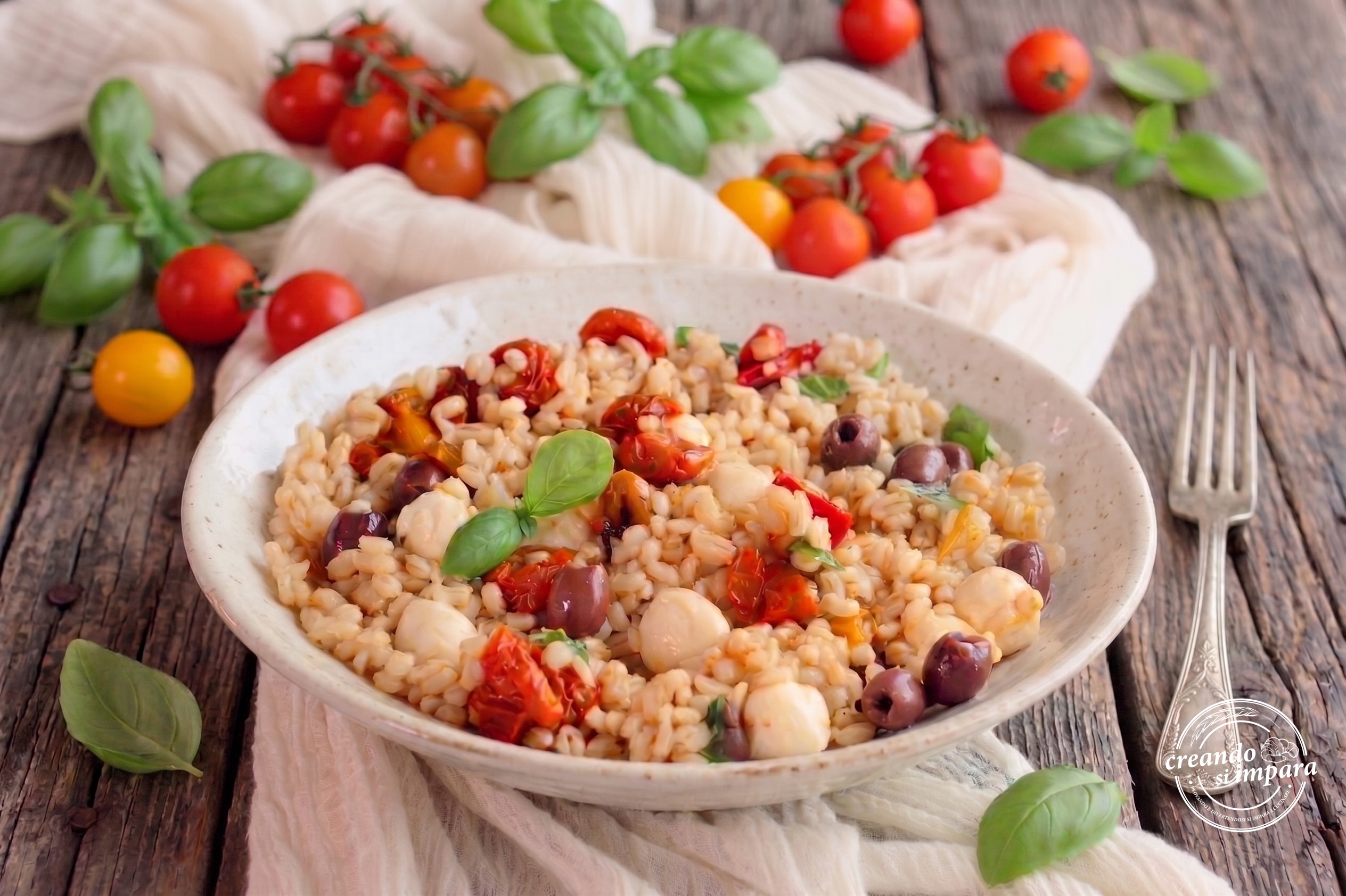Pearled Barley Salad with Caramelized Cherry Tomatoes and Mini Mozzarella: your irresistible summer first course