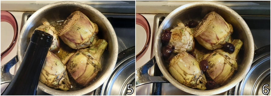 c. add white wine and olives