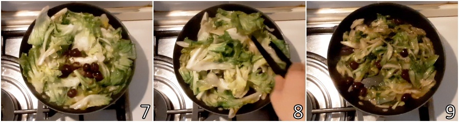 c. cook the escarole sautéed in a skillet with olives, capers and anchovies