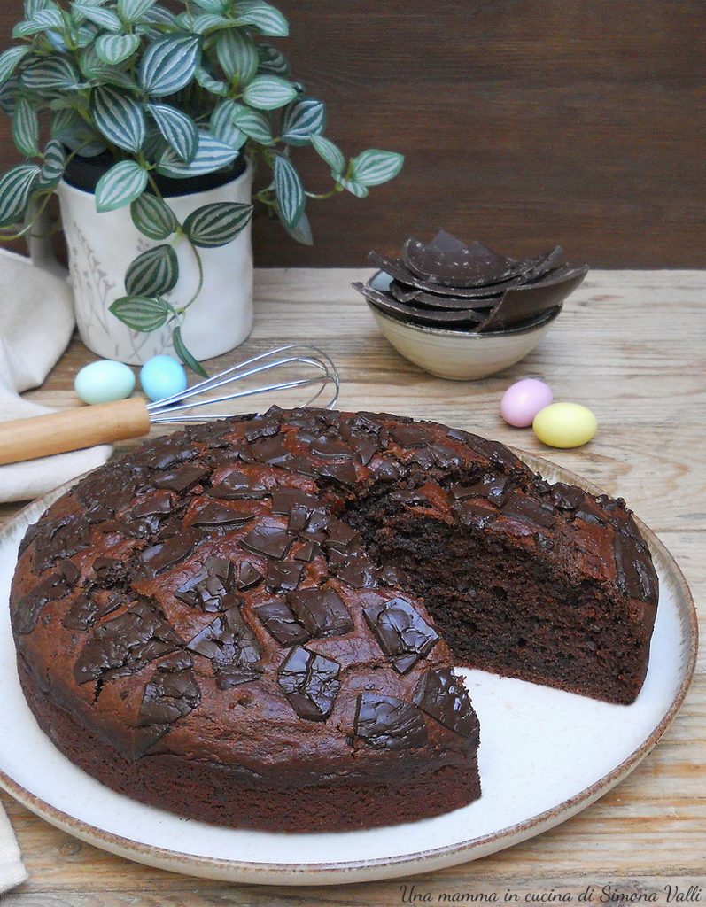 chocolate cake with Easter eggs vertical
