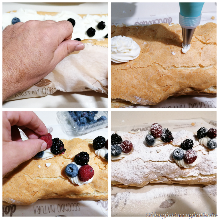 choux pastry roll with ricotta cream and berries