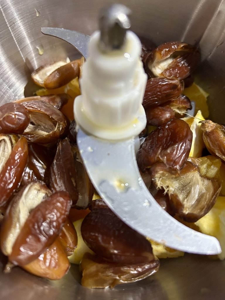 dates and orange blended in the mixer