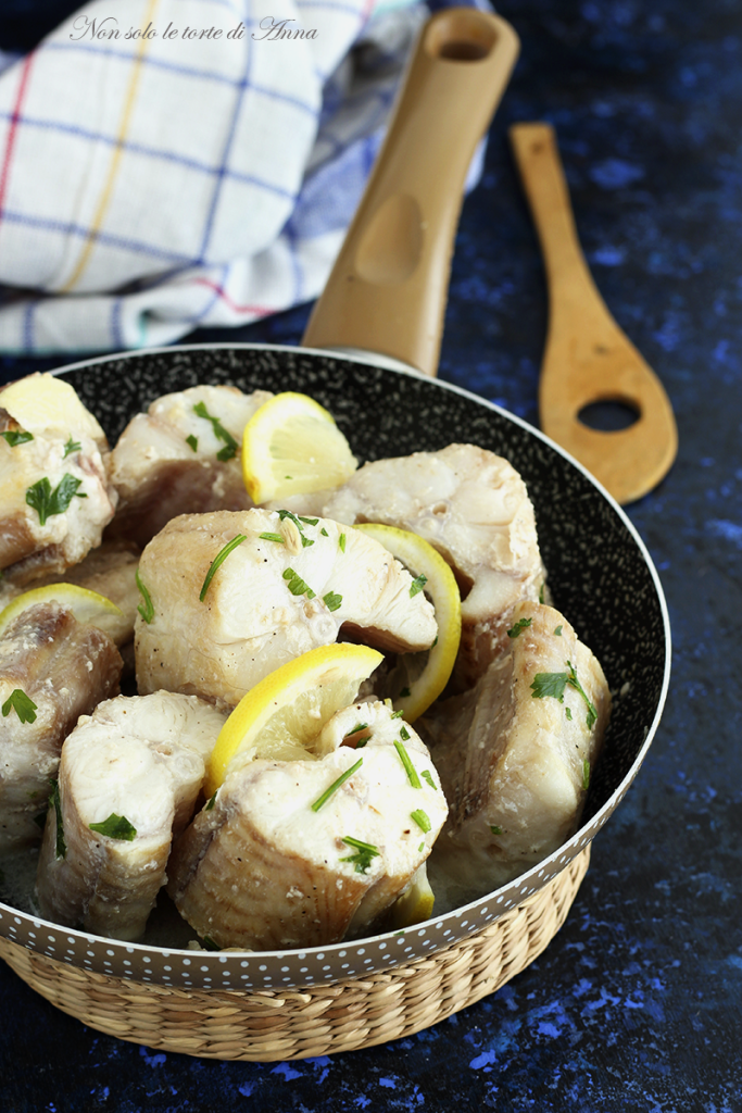 dogfish with lemon in skillet