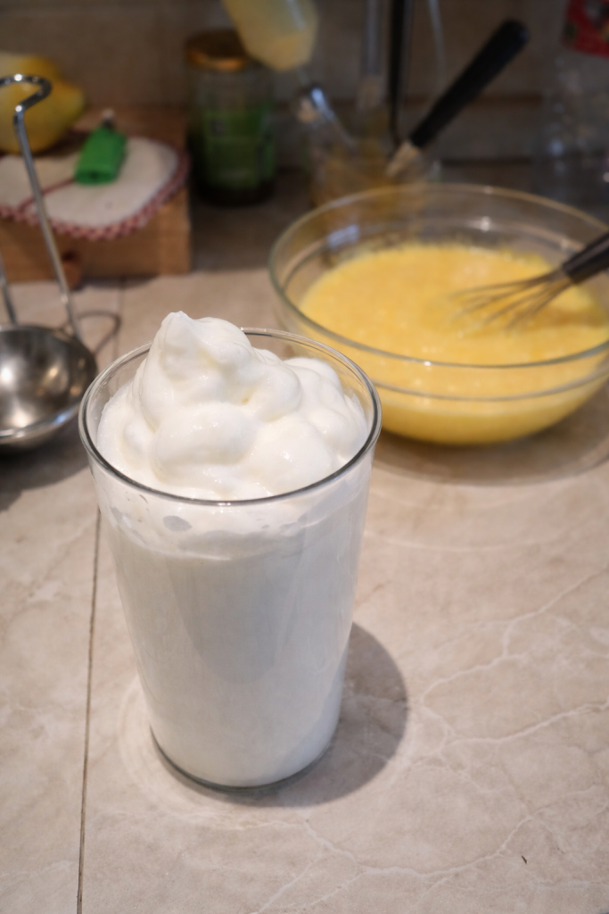 egg whites whipped to stiff peaks in a bowl