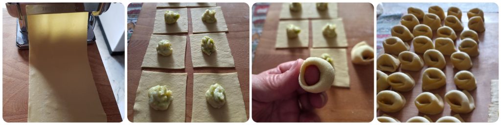 filling tortelloni with asparagus and ricotta