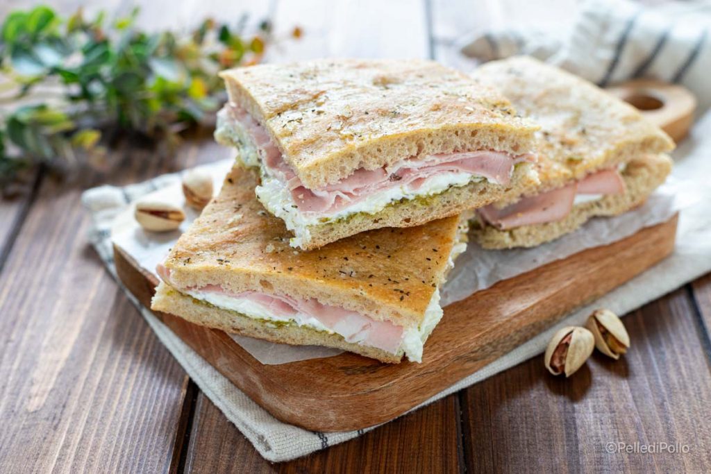 focaccia with mortadella and pistachios