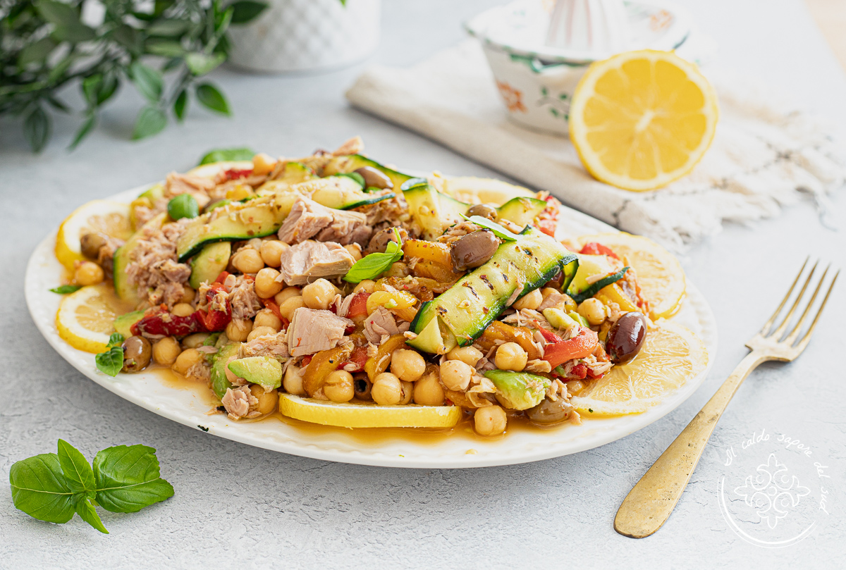Grilled Zucchini, Peppers and Chickpea Salad