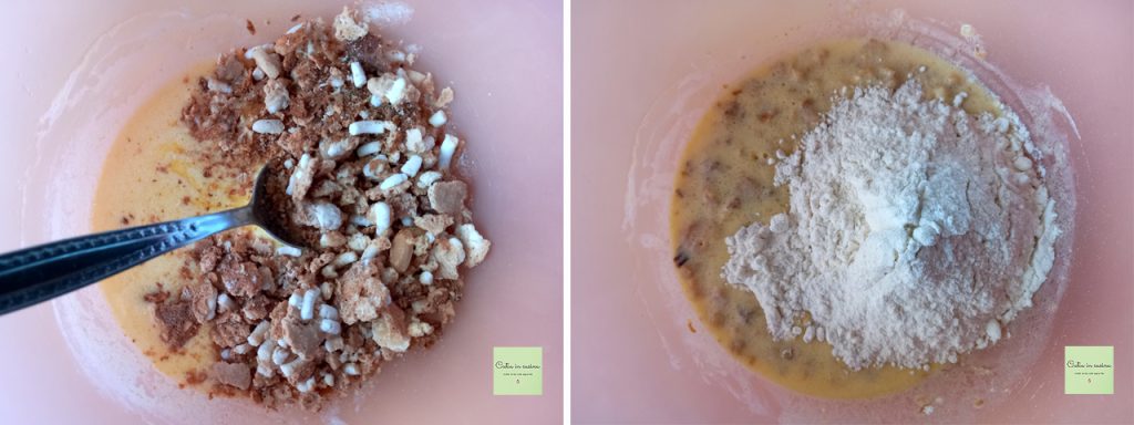 pouring the colomba glaze and flour into the mixture