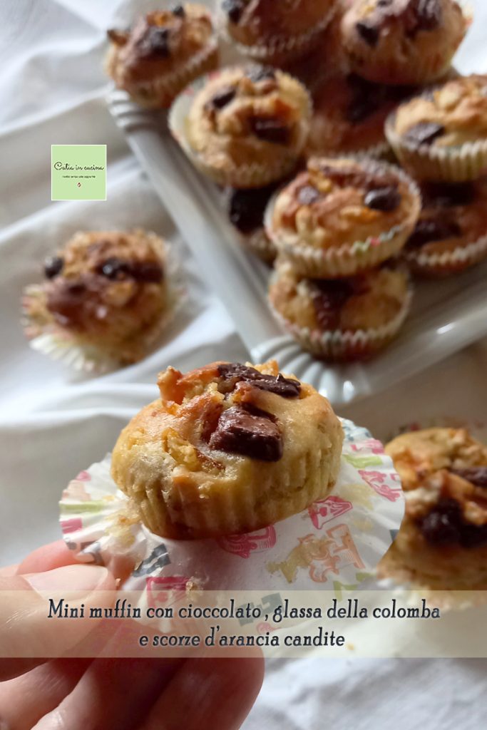 mini muffins with chocolate, colomba glaze and candied orange peels
