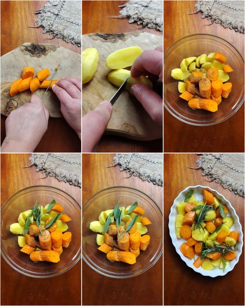 preparation of carrots and potatoes in air fryer