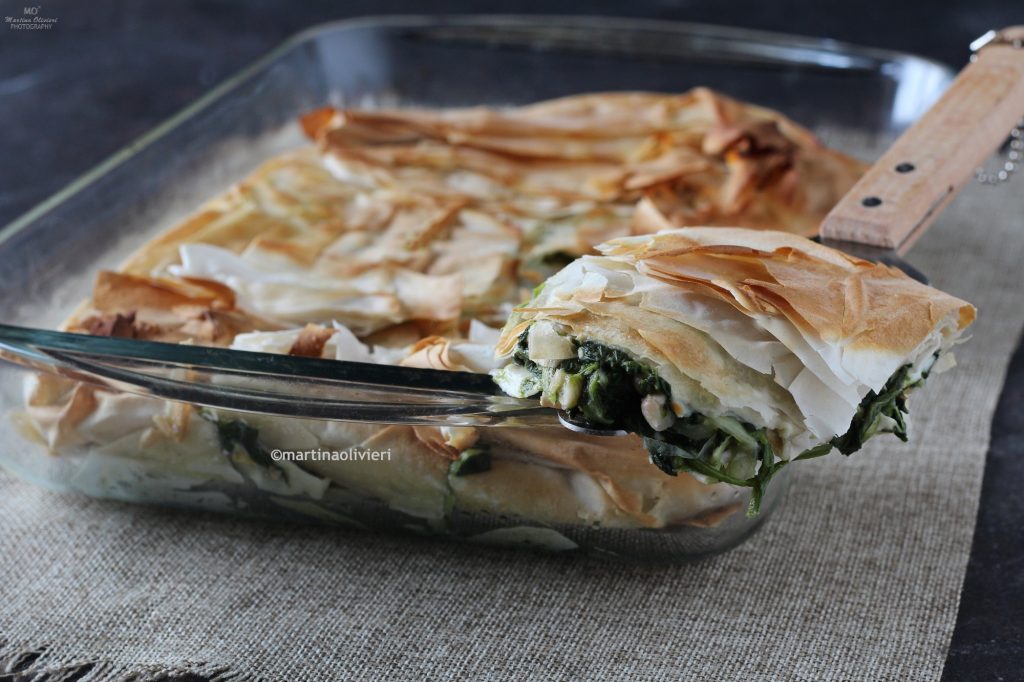 Savory filo pastry pie with vegetables and beans