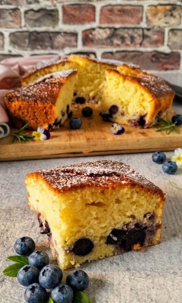 soft blueberry cake presentation vertical