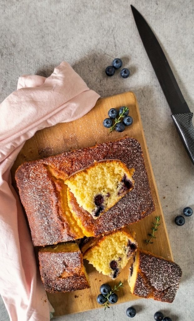 soft blueberry cake served