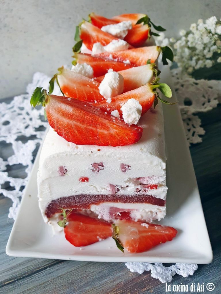 strawberry semifreddo with meringue and cream