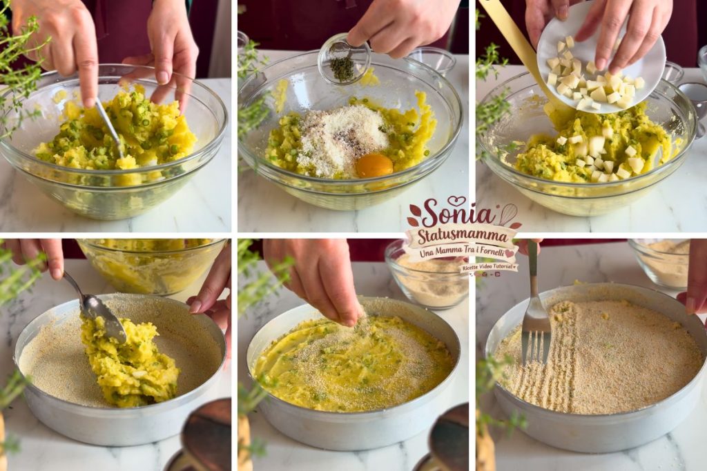 Decorazione della superficie del tortino asparagi air fryer con i rebbi di una forchetta