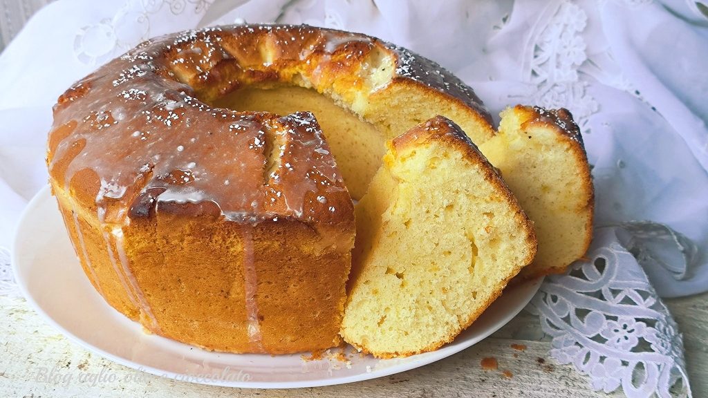 Slice of soft homemade milk bundt cake