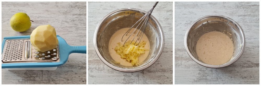 Reiben Sie die Äpfel mit einer groben Reibe
