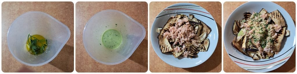 Gegrillter Auberginensalat mit Thunfisch;