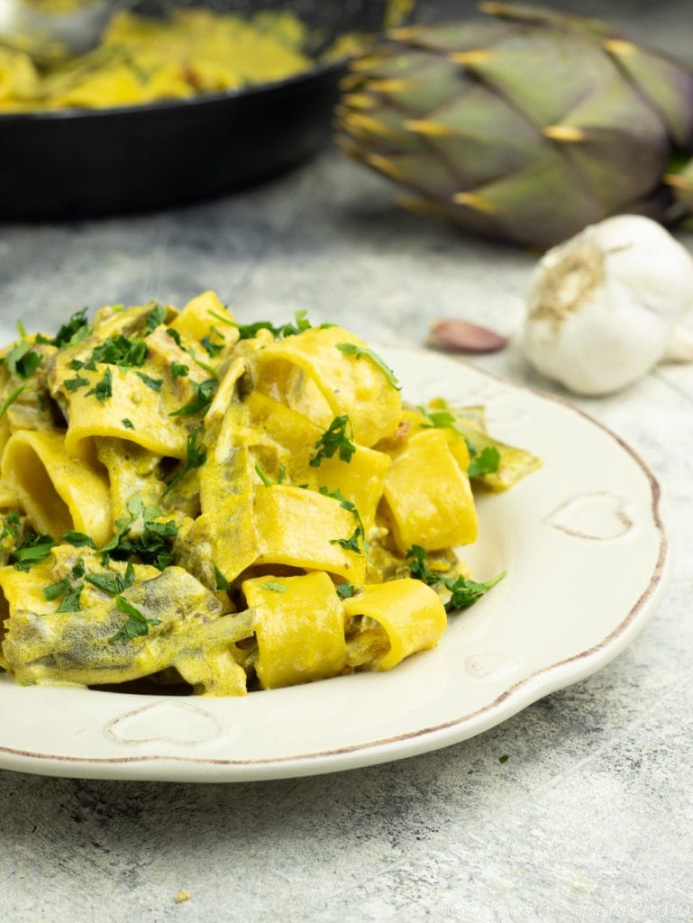 pasta mit Artischocken und Speck