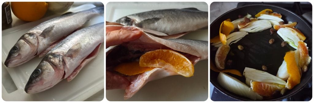 wolfsbarsch in der pfanne mit fenchel und orange