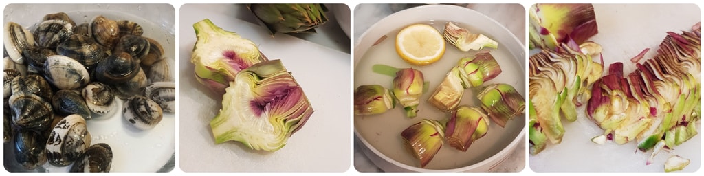 reinigung von venusmuscheln und artischocken
