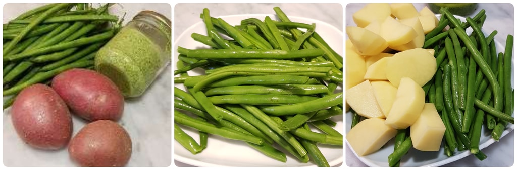 grüne Bohnen und Kartoffeln mit Pesto