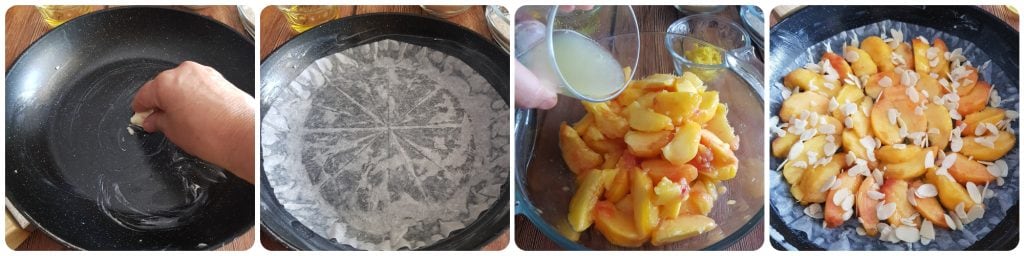 Pfirsich-Mandel-Kuchen in der Pfanne