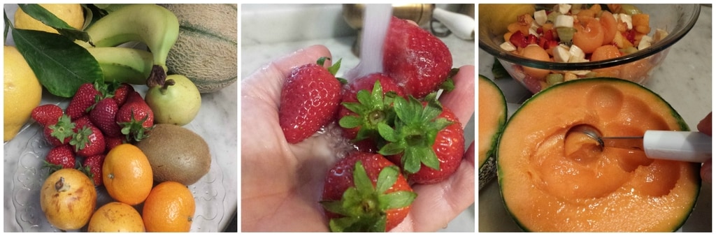 melone mit obstsalat und eis