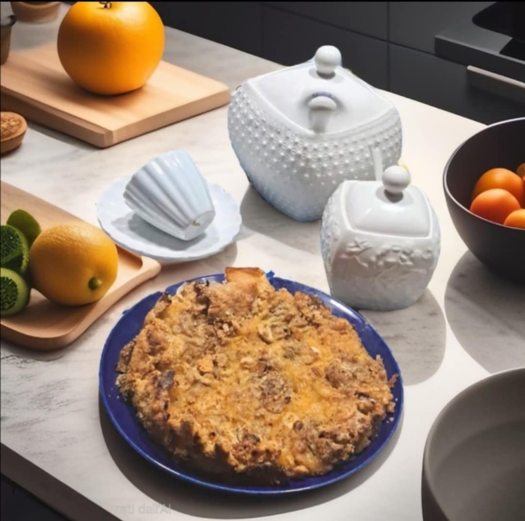 Weicher Streuselkuchen mit Banane und Orange