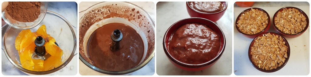 Kaki-Dessert mit Kakao, Amaretti und Mandeln