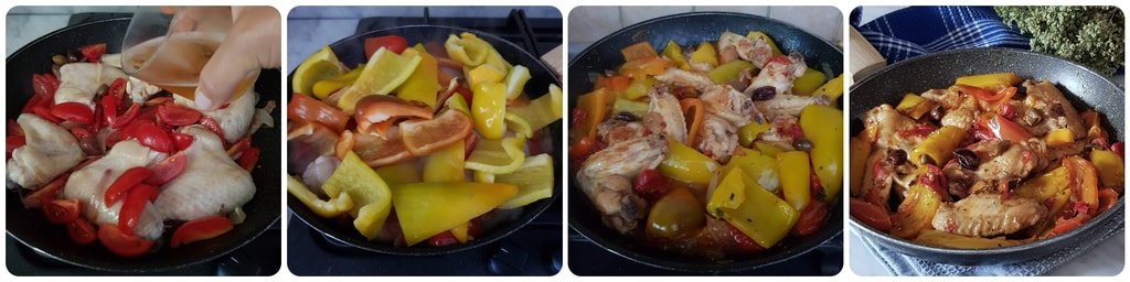 Hähnchenflügel in Bier mit Paprika und Schalotten