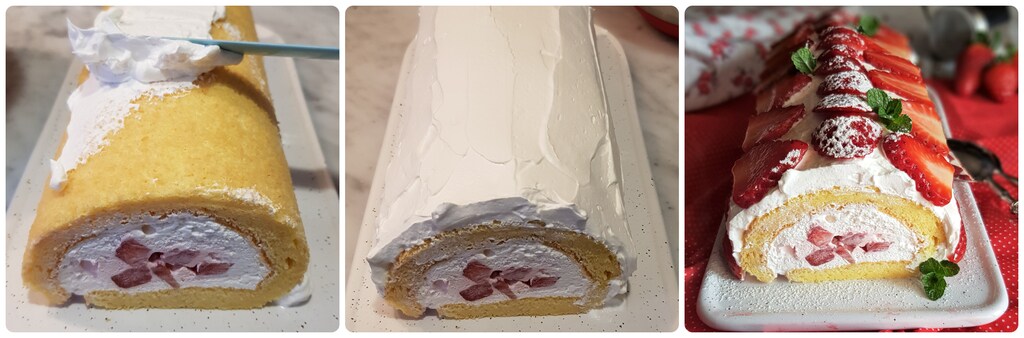 süße Rolle mit Sahne und Erdbeeren