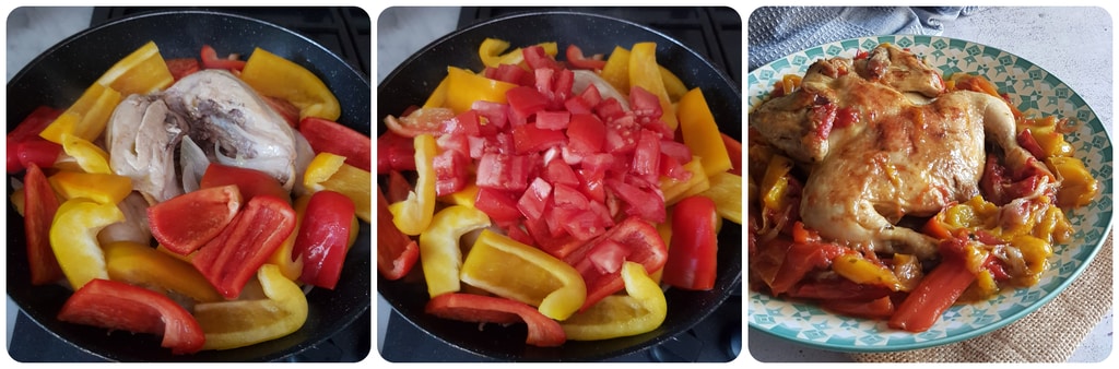 hamburger Hähnchen mit Paprika in der Pfanne