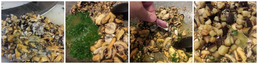 orecchiette mit Auberginen und Miesmuscheln