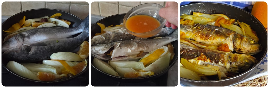 wolfsbarsch in der pfanne mit fenchel und orange