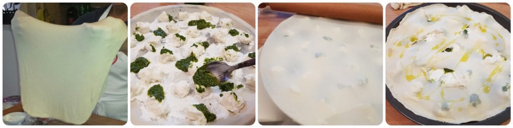 focaccia mit käse und pesto