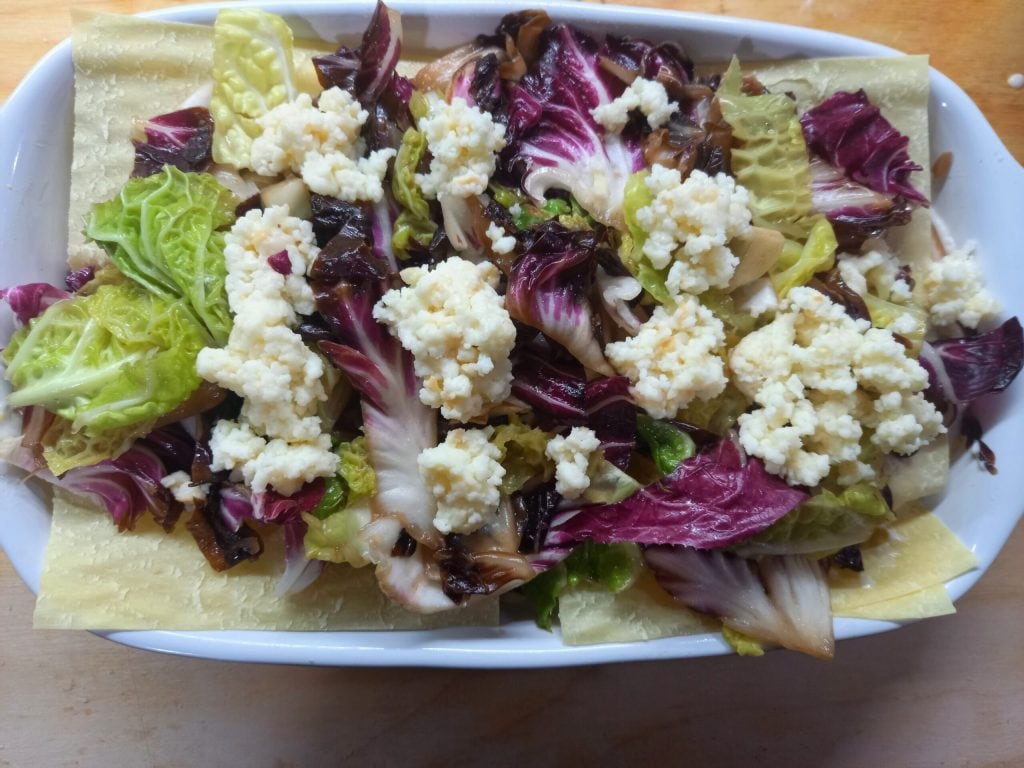 Lasagne mit Radicchio, Wirsing und Wurst